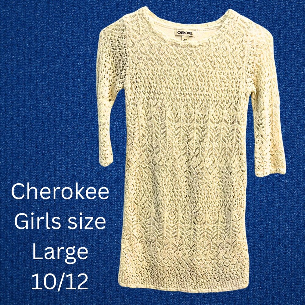 🤍 Cherokee Crochet Sweater Dress – Girls L (10/12) 🤍